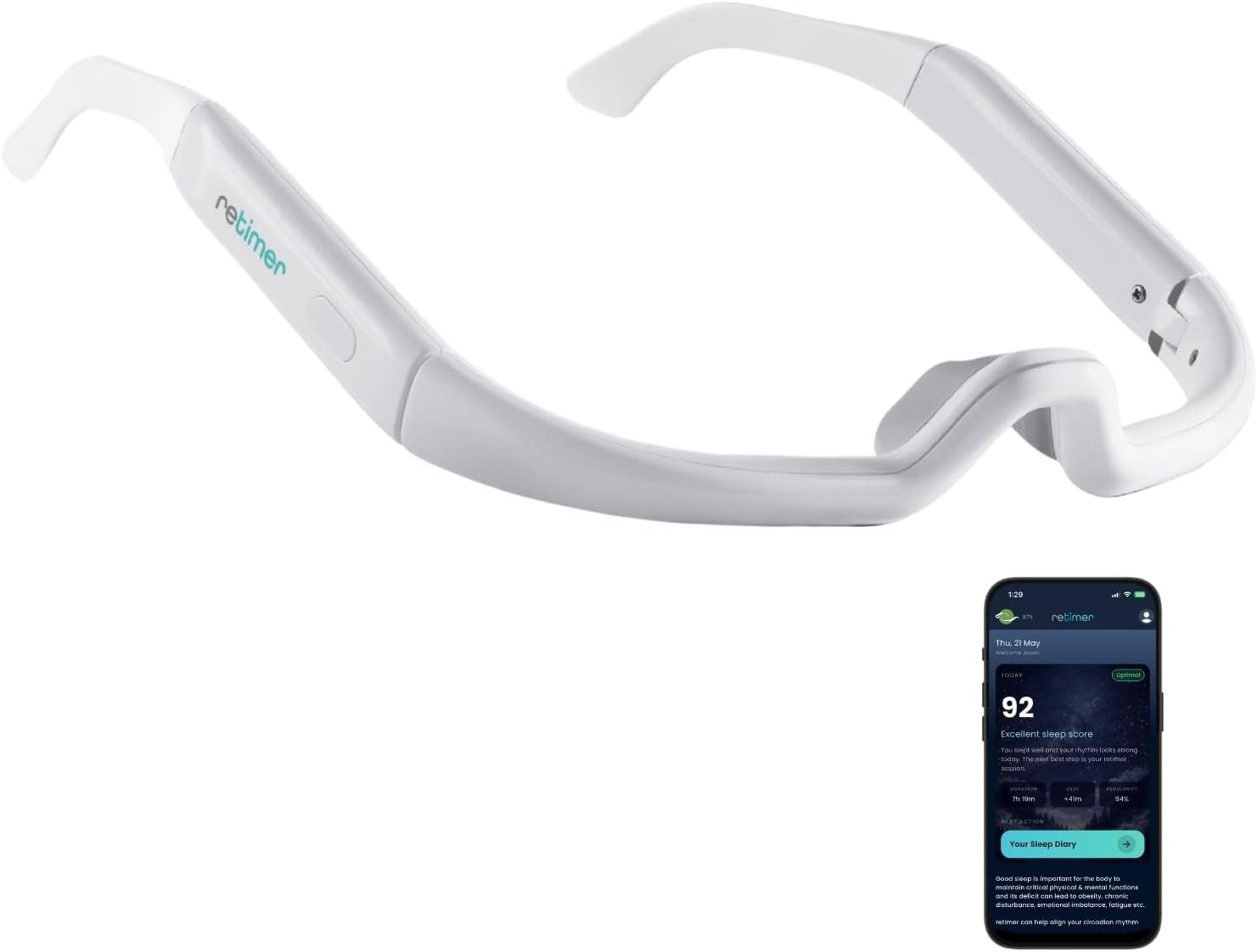 retimer 3 – Wearable Light Therapy Glasses for Jet Lag, Insomnia, SAD, Winter Blues & Shift Work – Naturally Regulate Melatonin – AI App with Apple & Google Health.