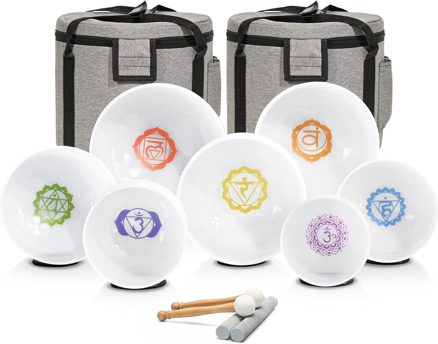 CVNC Crystal Singing Bowl Frosted 432HZ 7″-12″ Chakra Design