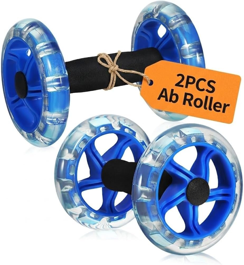Kisangel 2-Pack Ab Roller Wheel, Dual Abdominal Exercise Equipment for Core Workout, Stable Fitness Training Device with Non-Slip Grip Handles for Home Gym, Blue
