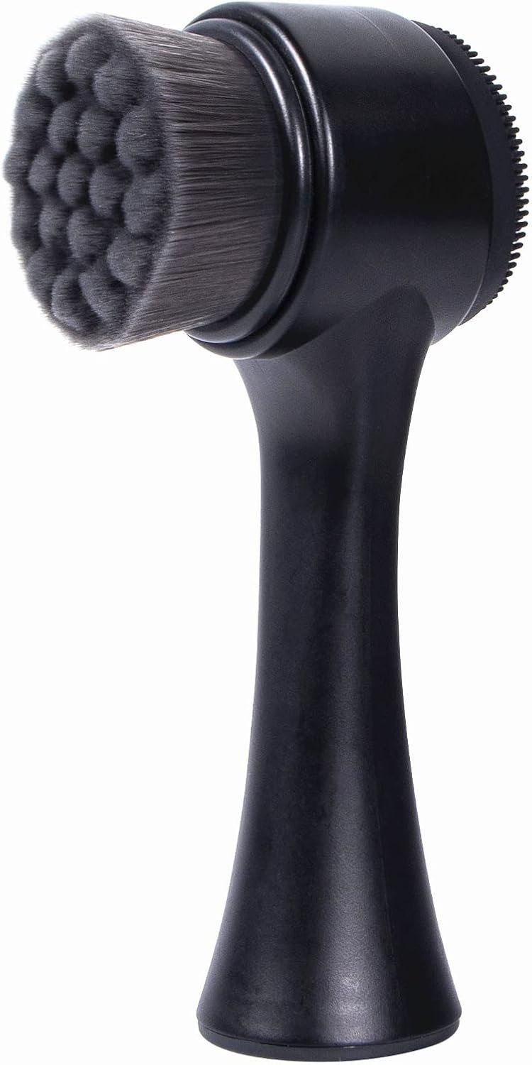 Face Brush 2 in 1, Facial Cleansing Exfoliating Scrubber Brush, Silicone Double Side Manual Face Wash Scrub Brush with Soft Bamboo Charcoal Fiber for Deep Pore Cleansing, Massaging, Skin Care