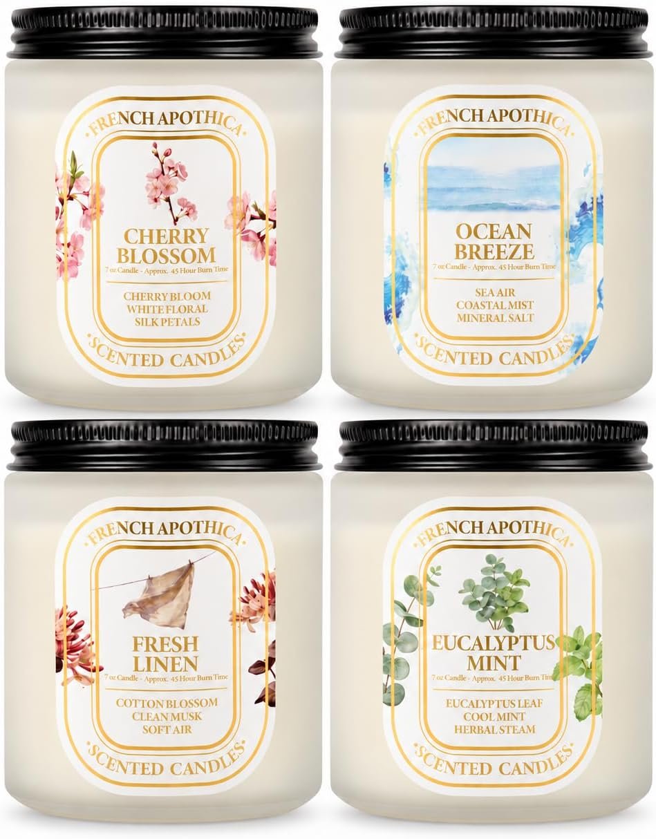 4 Pack Scented Candles for Women, Natural Soy Candles for Home Scented