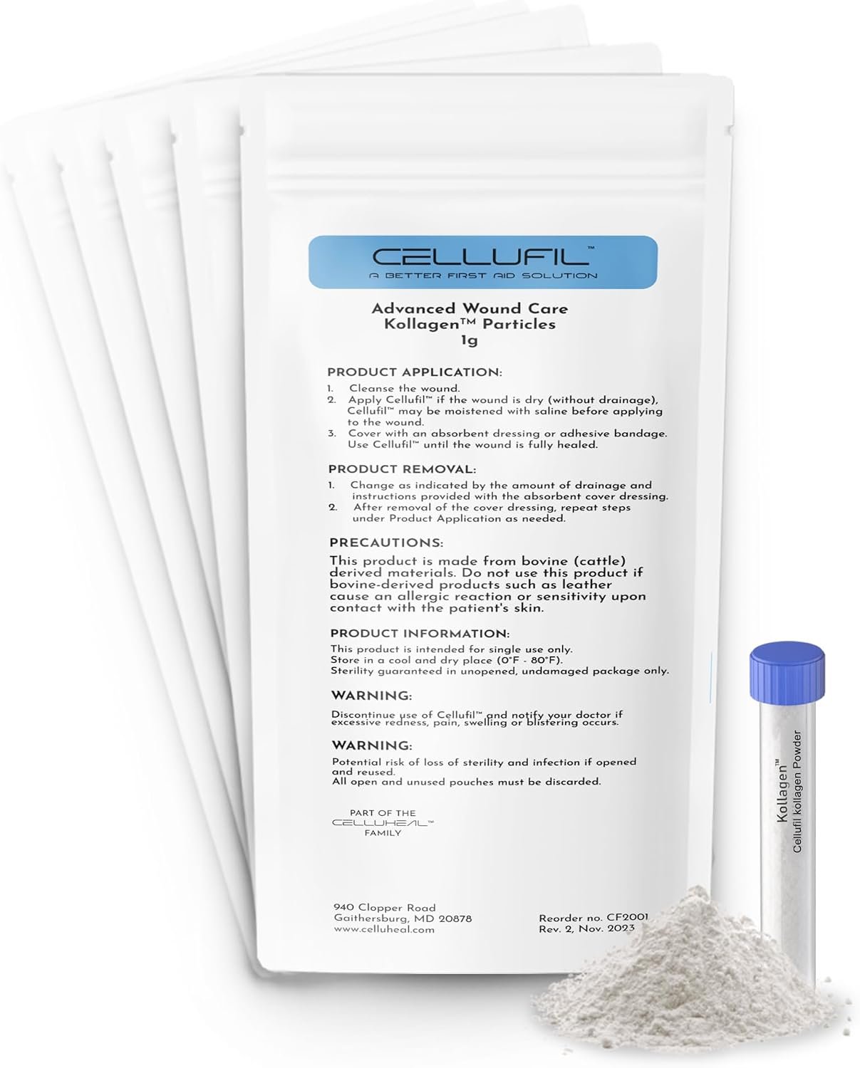 Cellufil Collagen Particles for Advanced Wound Care – Box of 5 Vials – 100% Non-Hydrolyzed Bovine Collagen for Tissue Regeneration, First Aid & Minor Bleeding