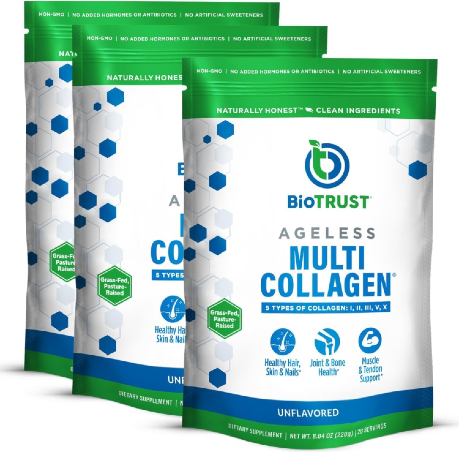 BioTrust Multi Collagen Peptides Unflavored Powder – Hydrolyzed 3 Pack