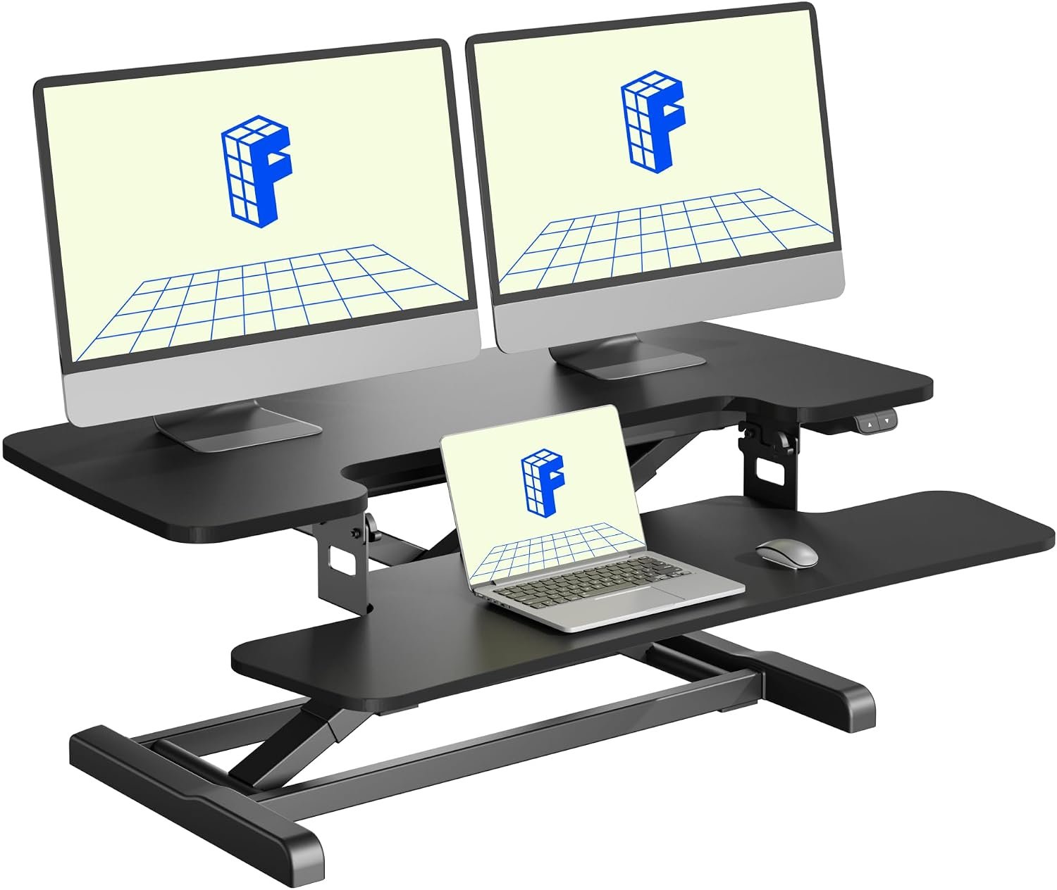 FLEXISPOT 36″ Electric Standing Desk Converter, Motorized Sit to Stand Desk Riser, Height Adjustable Desktop Dual Monitor Workstation with Large Keyboard Tray, Black