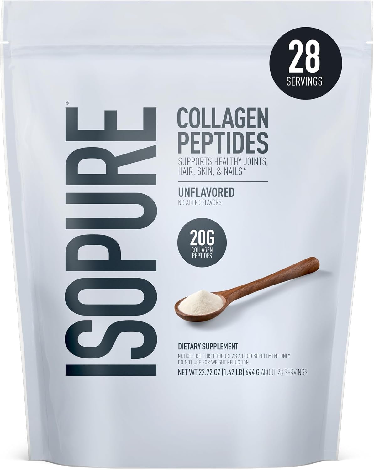 Isopure Grass-Fed Collagen Peptides Powder with Biotin, Unflavored 28 Serve