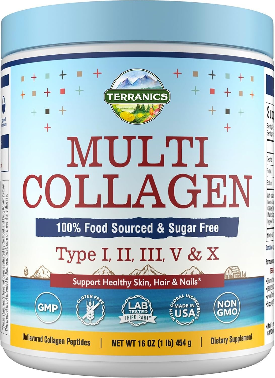 Terranics Multi Collagen Peptides, Type I II III V X Hydrolyzed Collagen