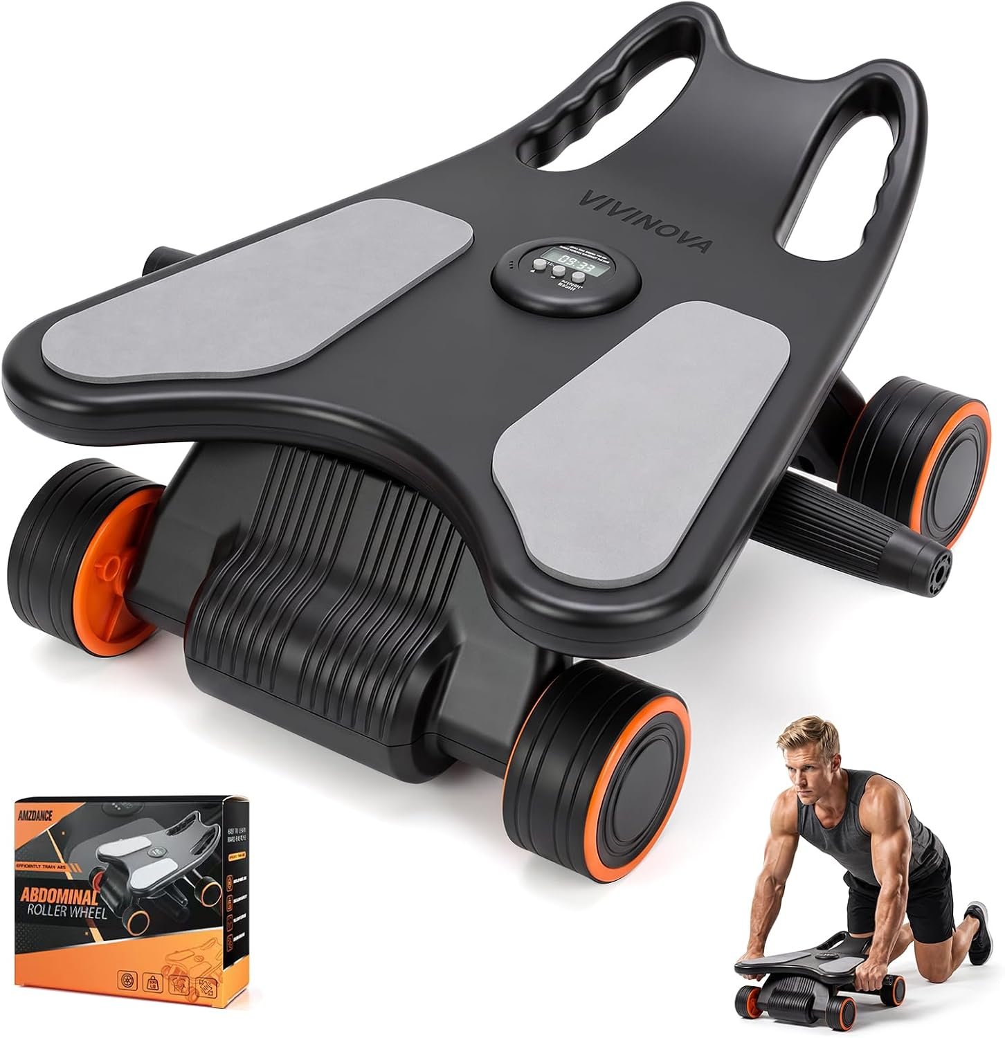 Ab Roller with Elbow Support,Exercise Roller Wheels with 4 Wheels