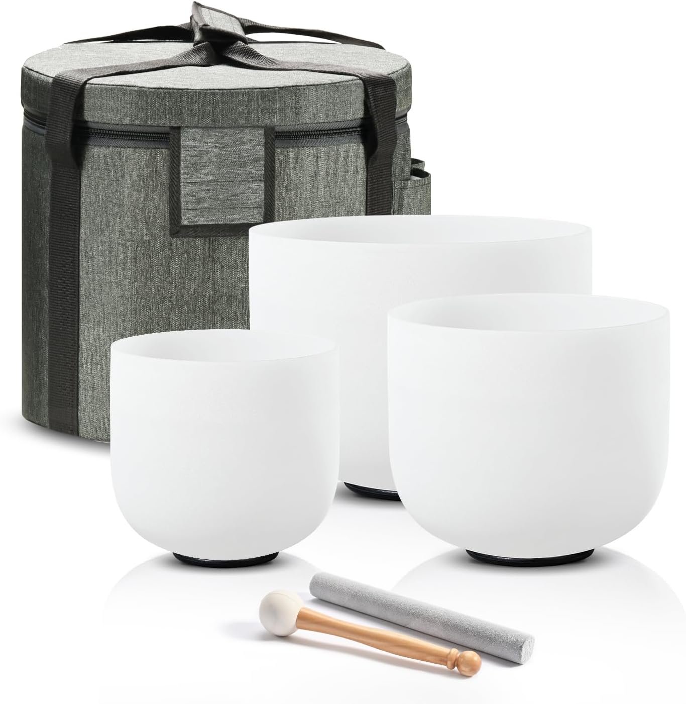 CVNC CRYSTAL SINGING BOWLS SET of 3 432HZ 6″A 7″C 8″F