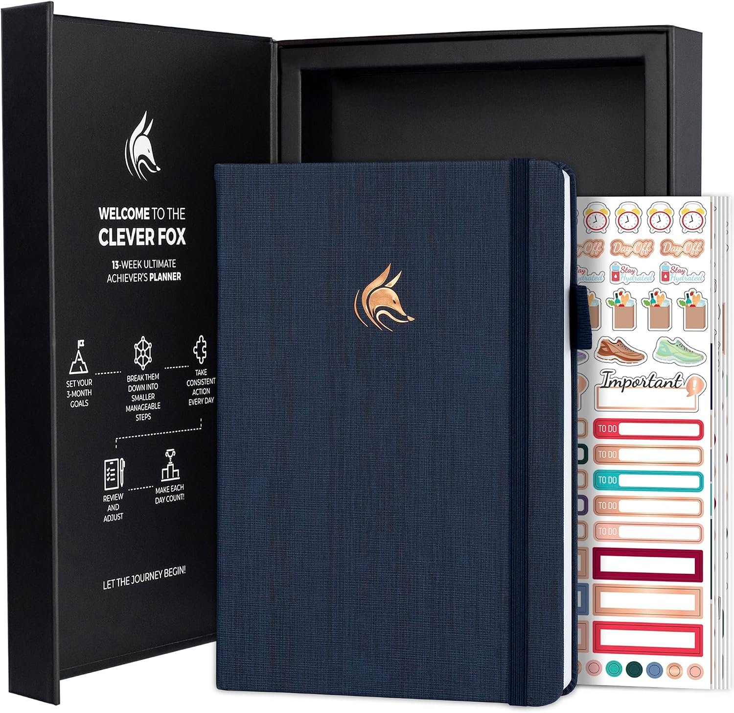 Clever Fox 13-week Ultimate Achiever’s Daily Goal Planner, Navy Blue