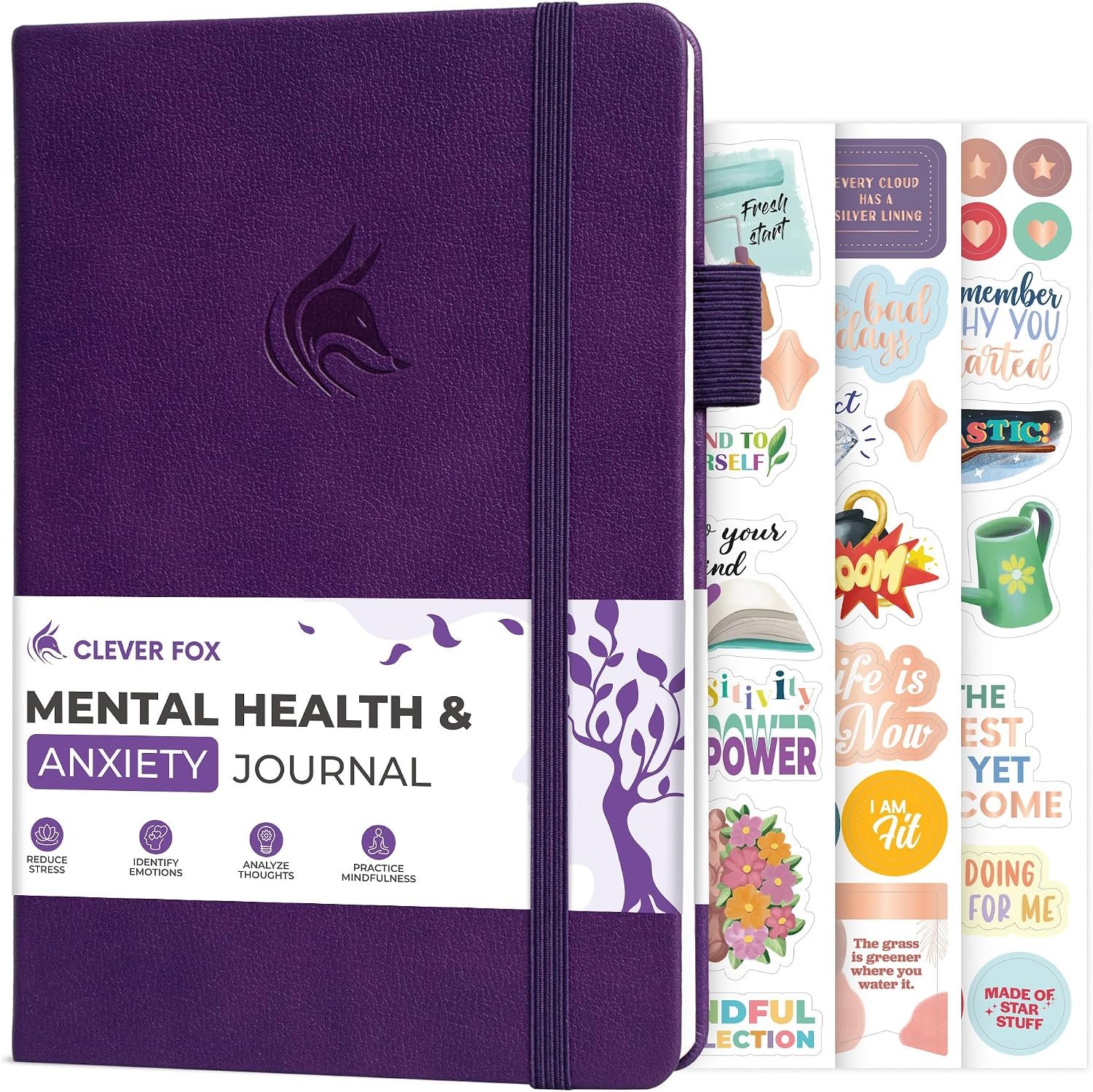 Clever Fox Mental Health & Anxiety Journal CBT Prompts 5.8×8.3 Purple