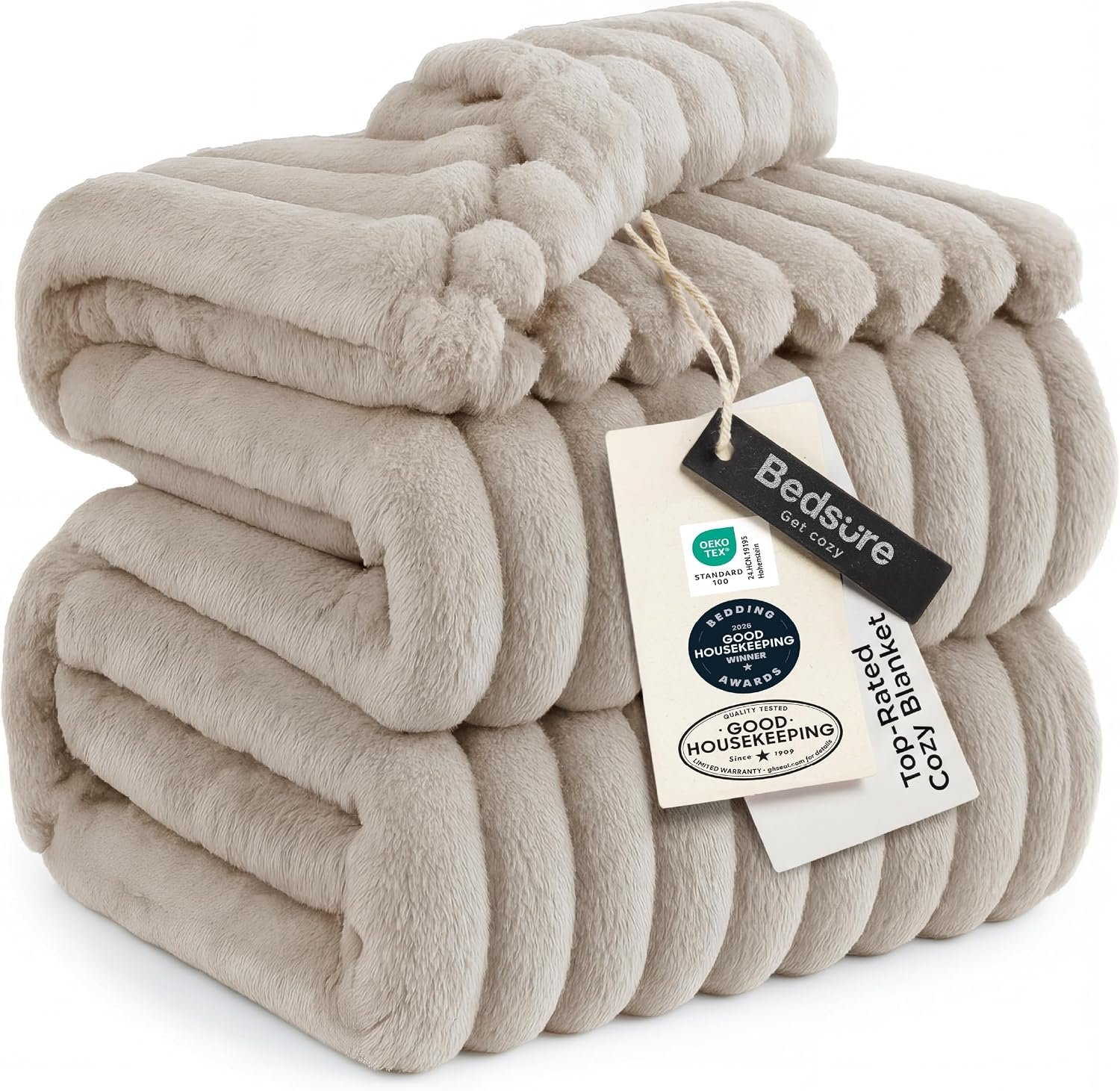 Bedsure Soft Queen Size Blanket for Bed Beige 90″x90″