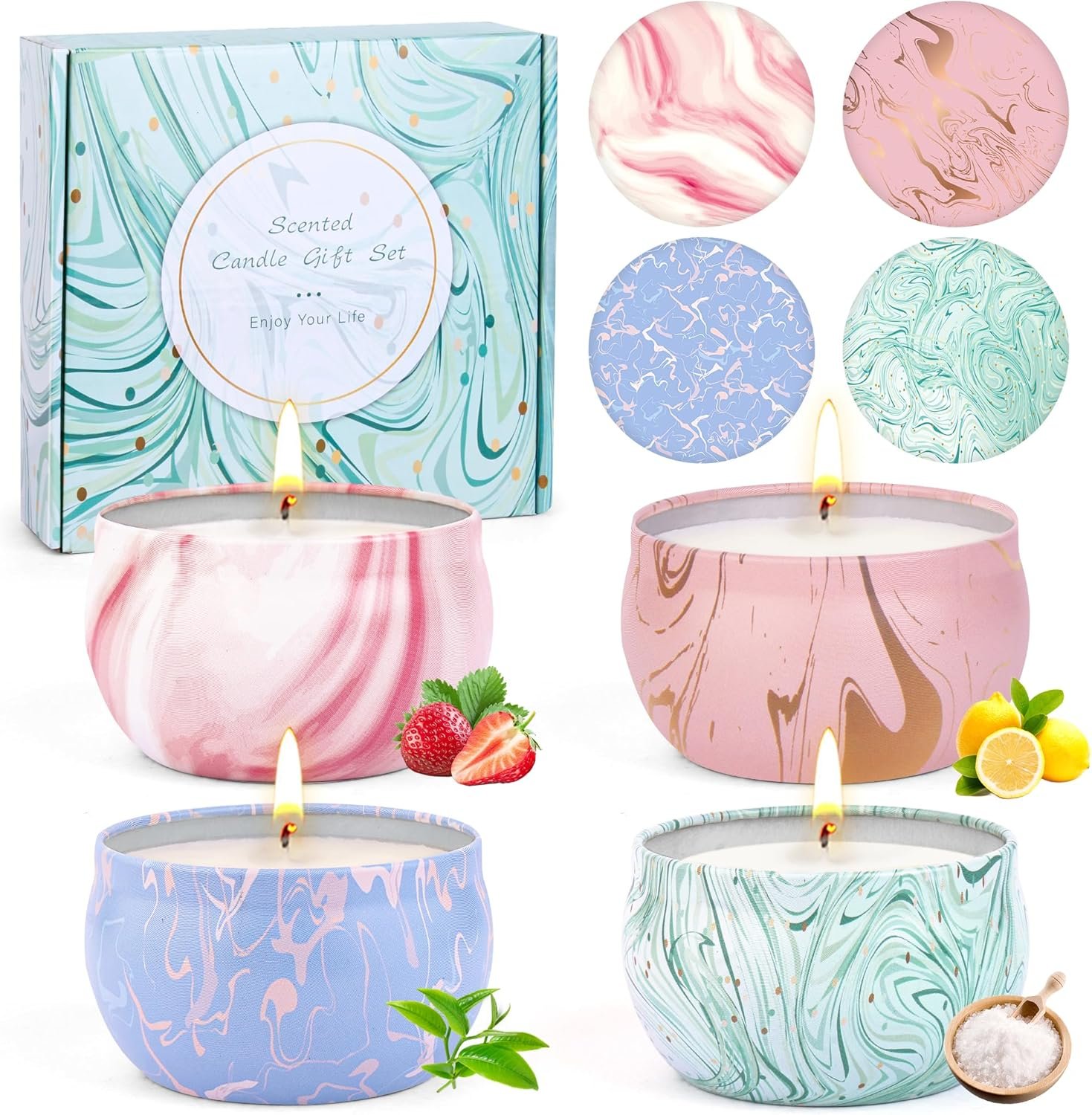 Candle Gifts,Scented Candles Christmas Gift Set for Women, 4 Pack Aromatherapy Candles for Home Scented, Natural Soy Wax Candles Gift Set for Birthday, Mother’s Day, Christmas, Valentine’s Day
