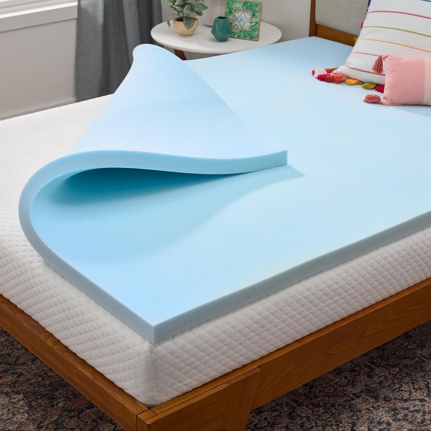 Linenspa Memory Foam Mattress Topper, Twin XL Size – 2 Inch Gel Infused Memory Foam – Plush Feel – Cooling and Pressure Relieving – CertiPUR Certified – Dorm Room Essentials