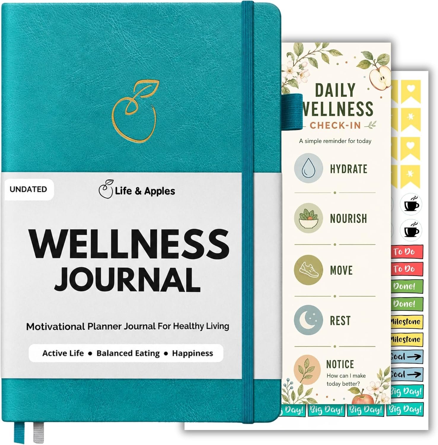 Life & Apples Wellness Journal, Food Diary & Fitness Planner, Aquamarine