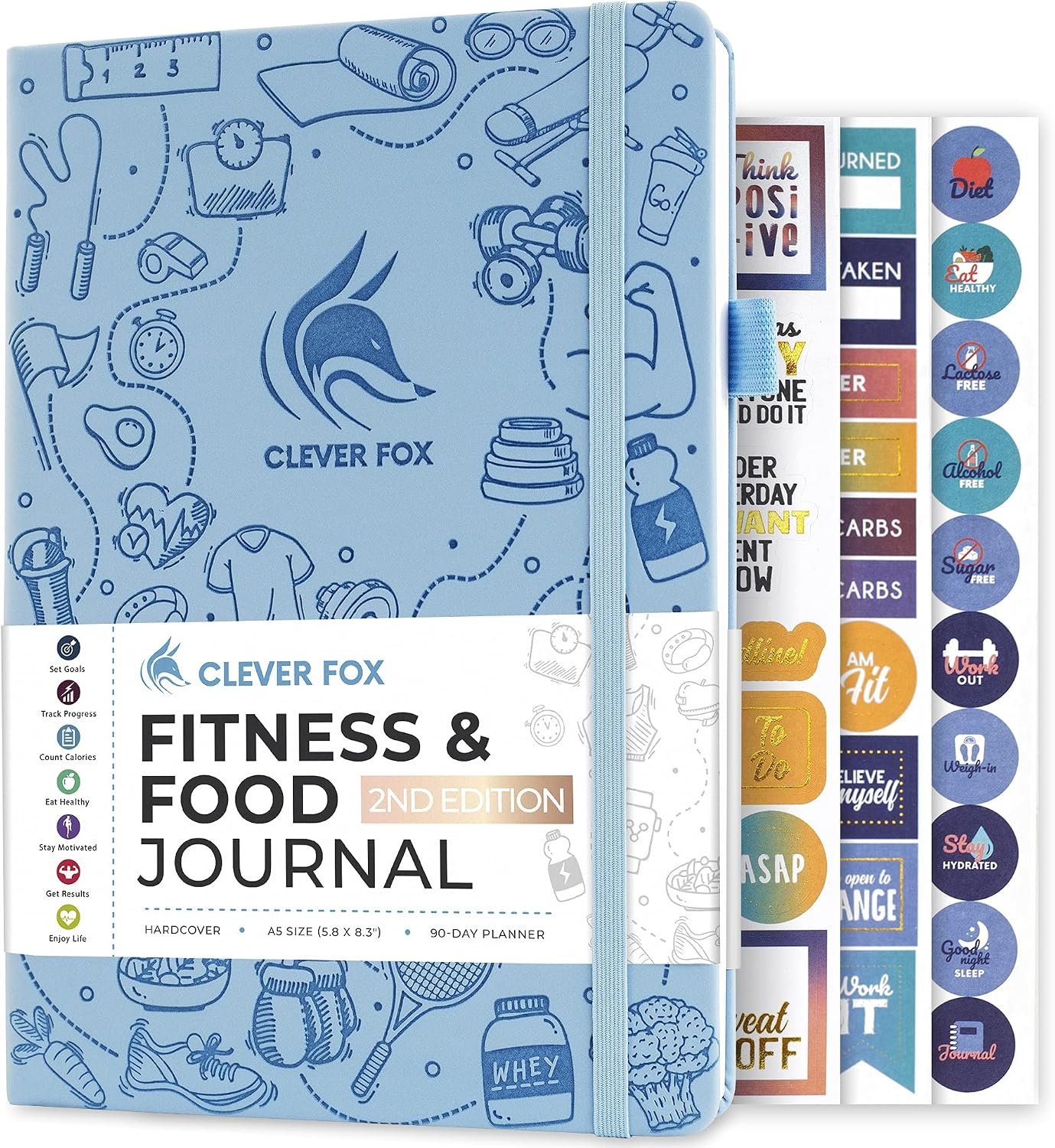 Clever Fox Fitness & Food Journal, Workout Planner, 5.8″x8.3″ Light Blue