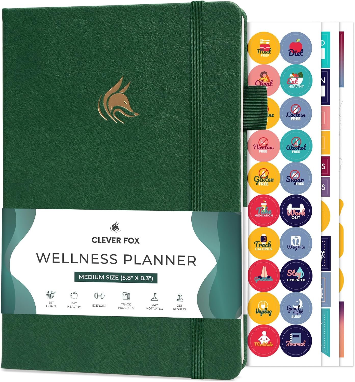 Clever Fox Wellness Planner & Food Journal for Weight Loss, A5 Forest Green