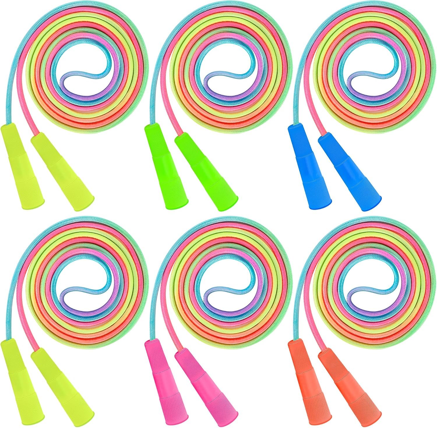 6 Pack Jump Rope for Kids, Adjustable Length Nylon Skipping Ropes for Kids