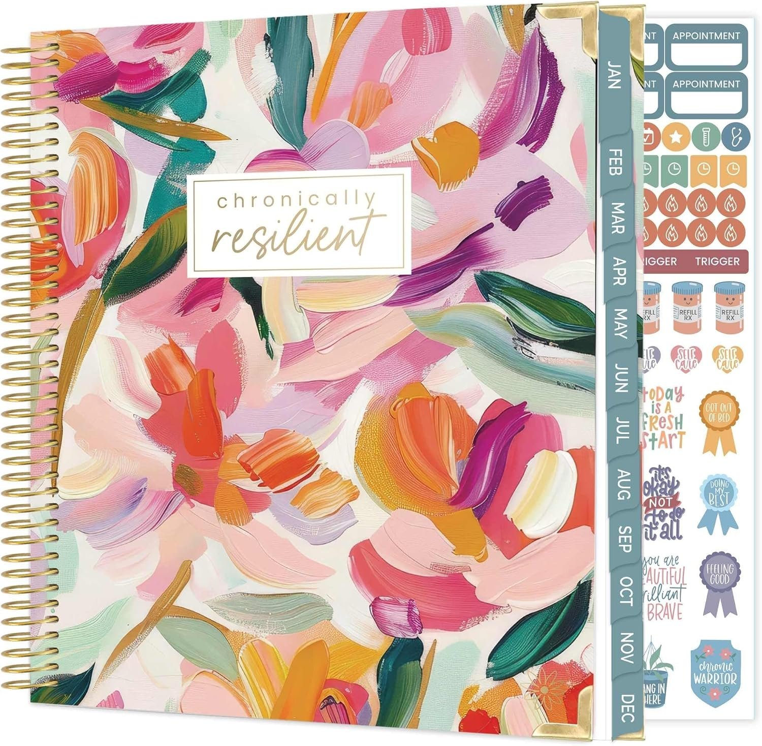 bloom daily planners Undated Chronic Illness Planner & Medical Journal – 12 Month Pain & Symptom Tracker, Mood & Medication Log, Appointment Organizer (7” x 9”) – Brushstroke Blooms