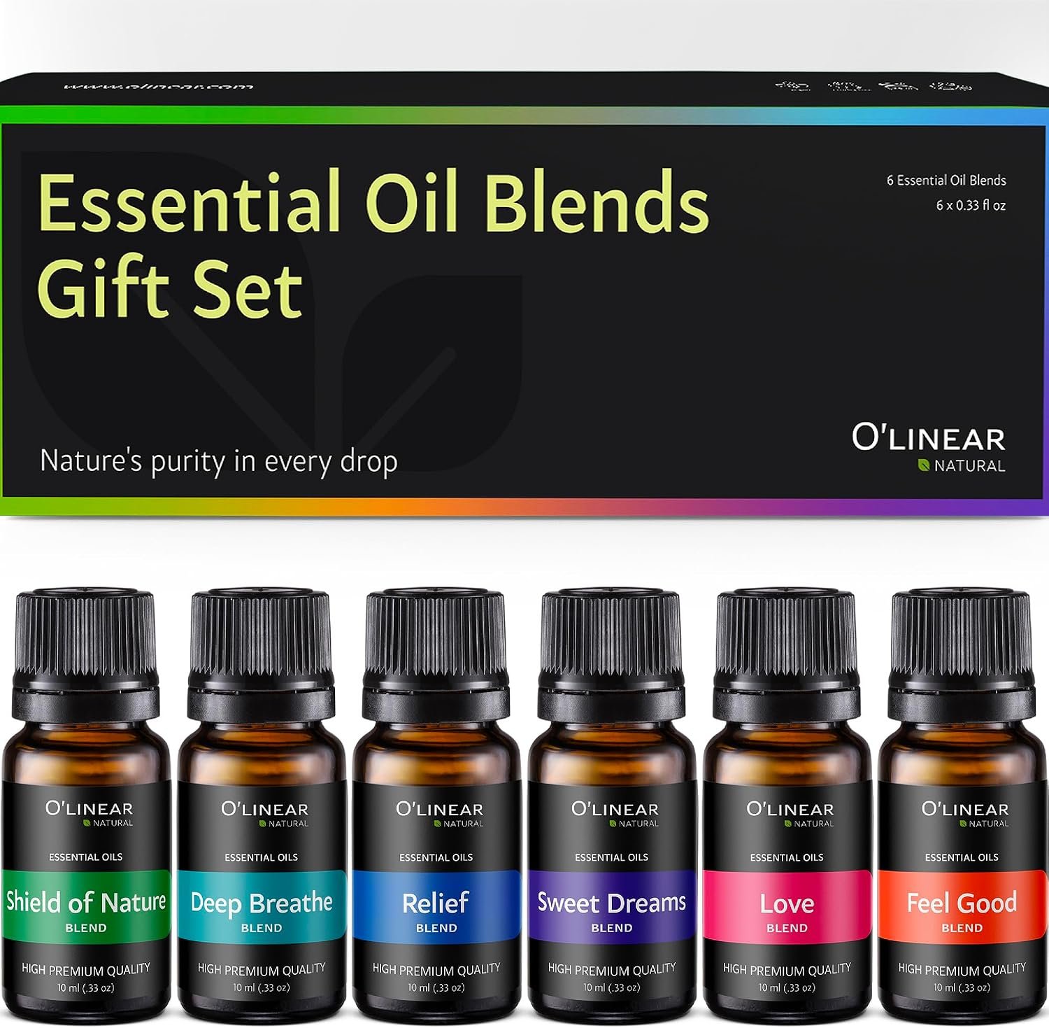 O’linear Top 6 Blends Essential Oils Set – Aromatherapy Diffuser Blends for Sleep, Mood, Breathe, Temptation, Feel Good, Stress Relief
