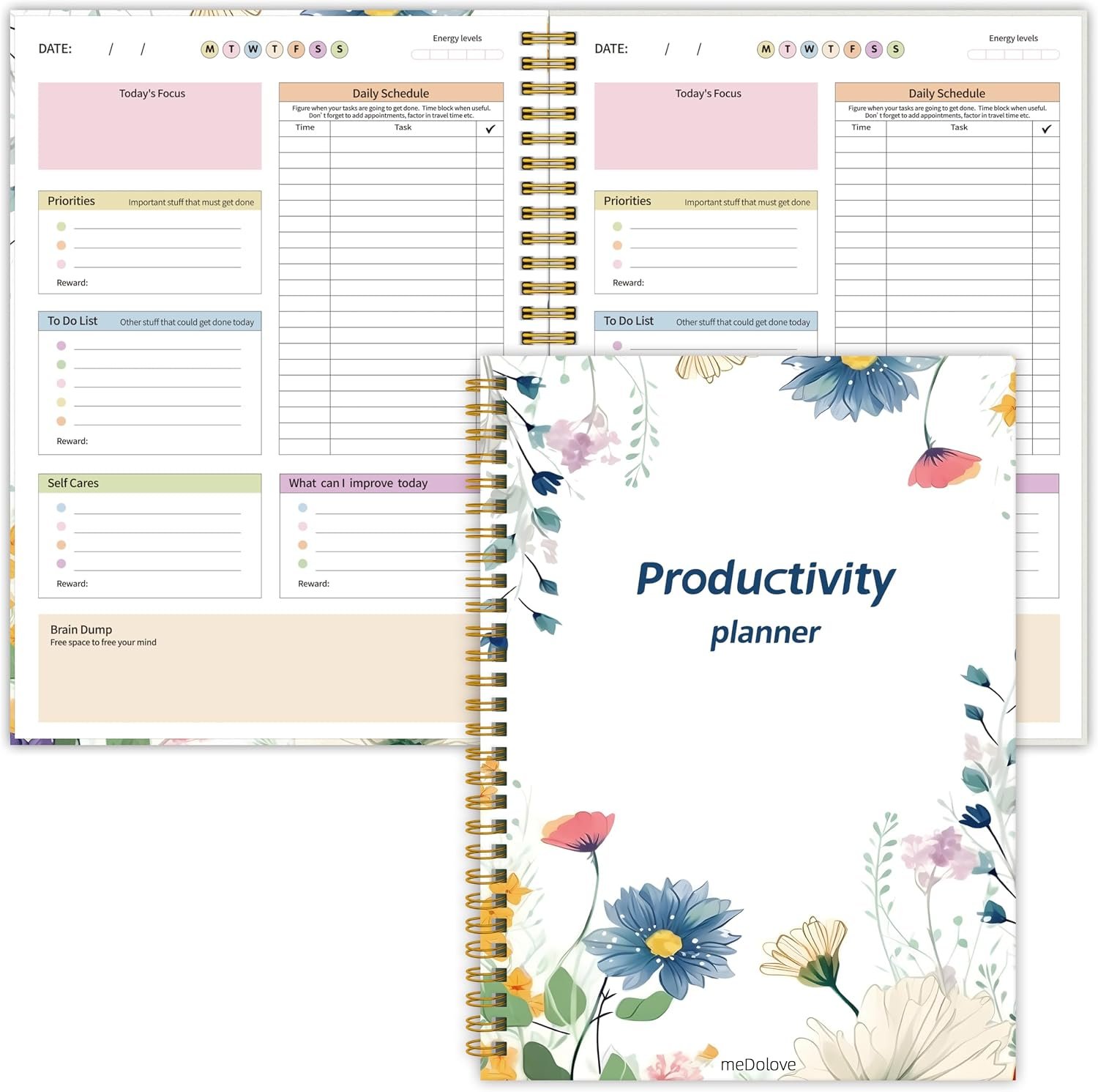 ADHD Daily Planner with Self-Cares, Daily Schedule,To-Do List,Brain Dump