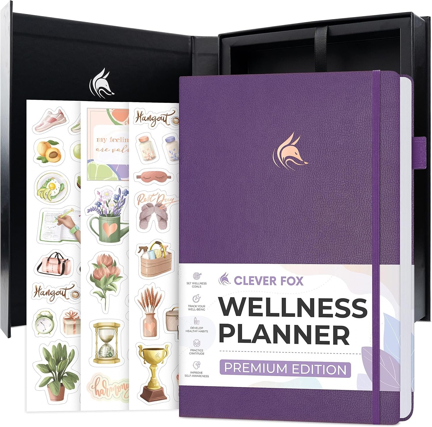 Clever Fox Wellness Journal Premium for Women, Workout & Food Purple