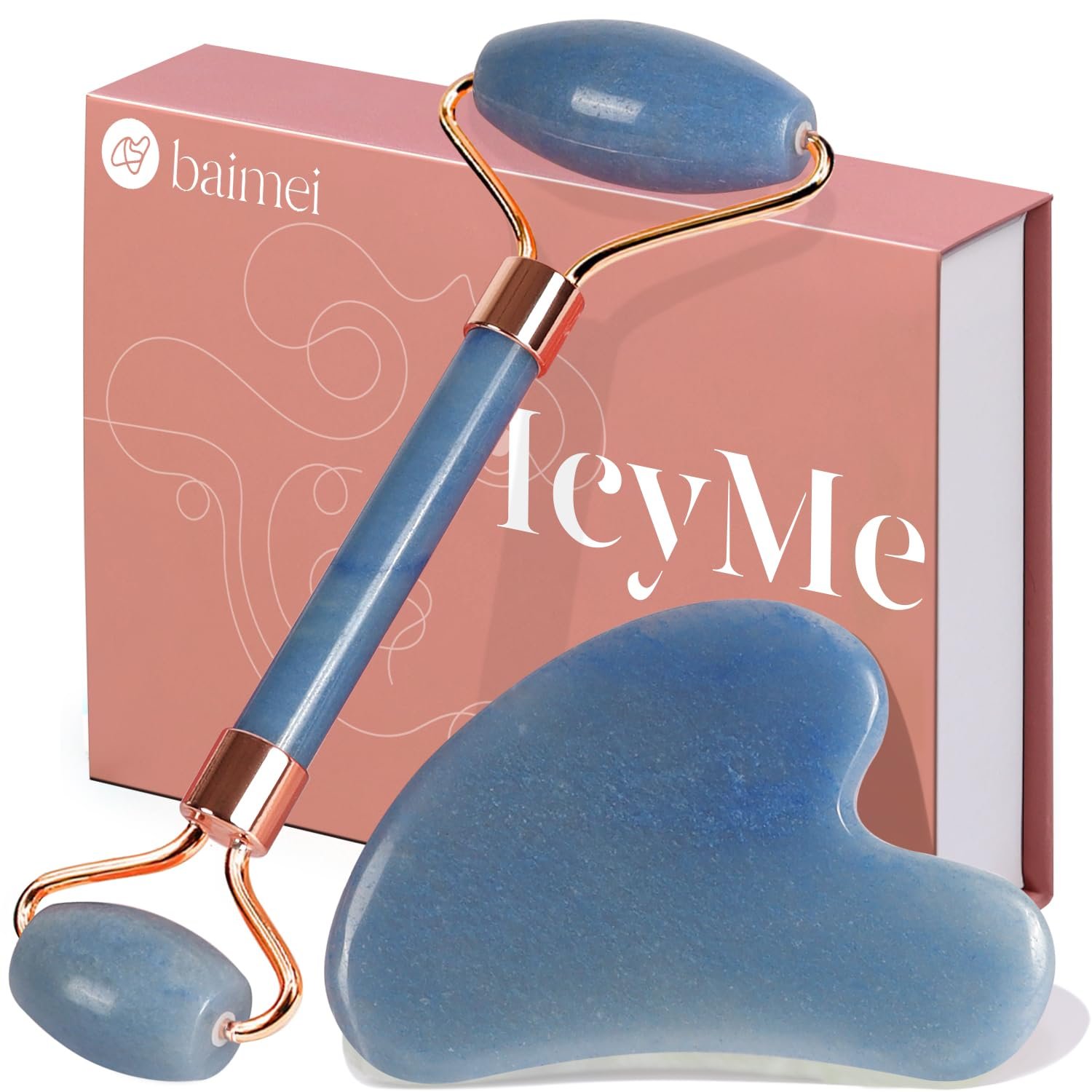 BAIMEI IcyMe Gua Sha & Jade Face Roller Set,Facial Beauty Skin Care Tools