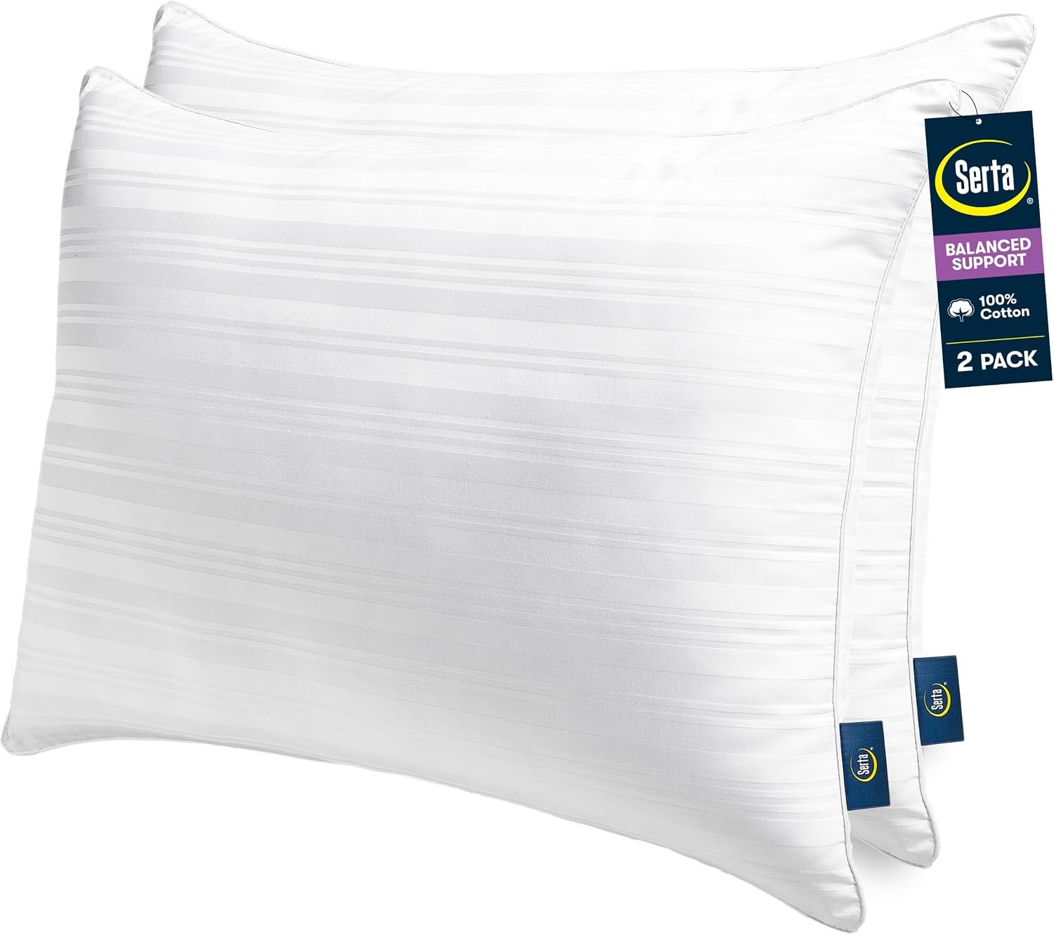 Serta Down Illusion Balanced Support Cotton Pillows, King (2 Pack)