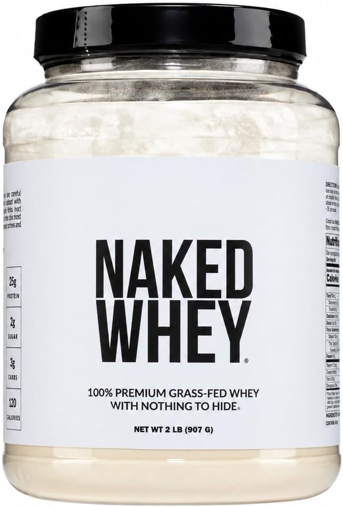 NAKED Whey 2LB 100% Grass Fed Whey Protein Powder – Only 1 Ingredient, Unflavored Whey Protein, NSF Certified, Undenatured, Gluten Free, Soy Free, No GMOs, No Preservatives