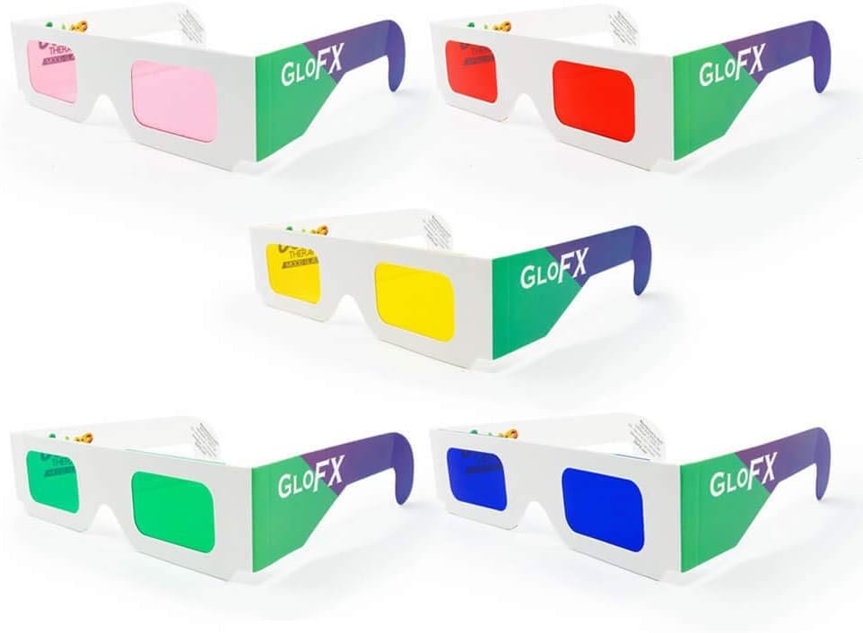 GloFX Color Paper Glasses – 5 Pack – Chakra Chromotherapy Light Therapy
