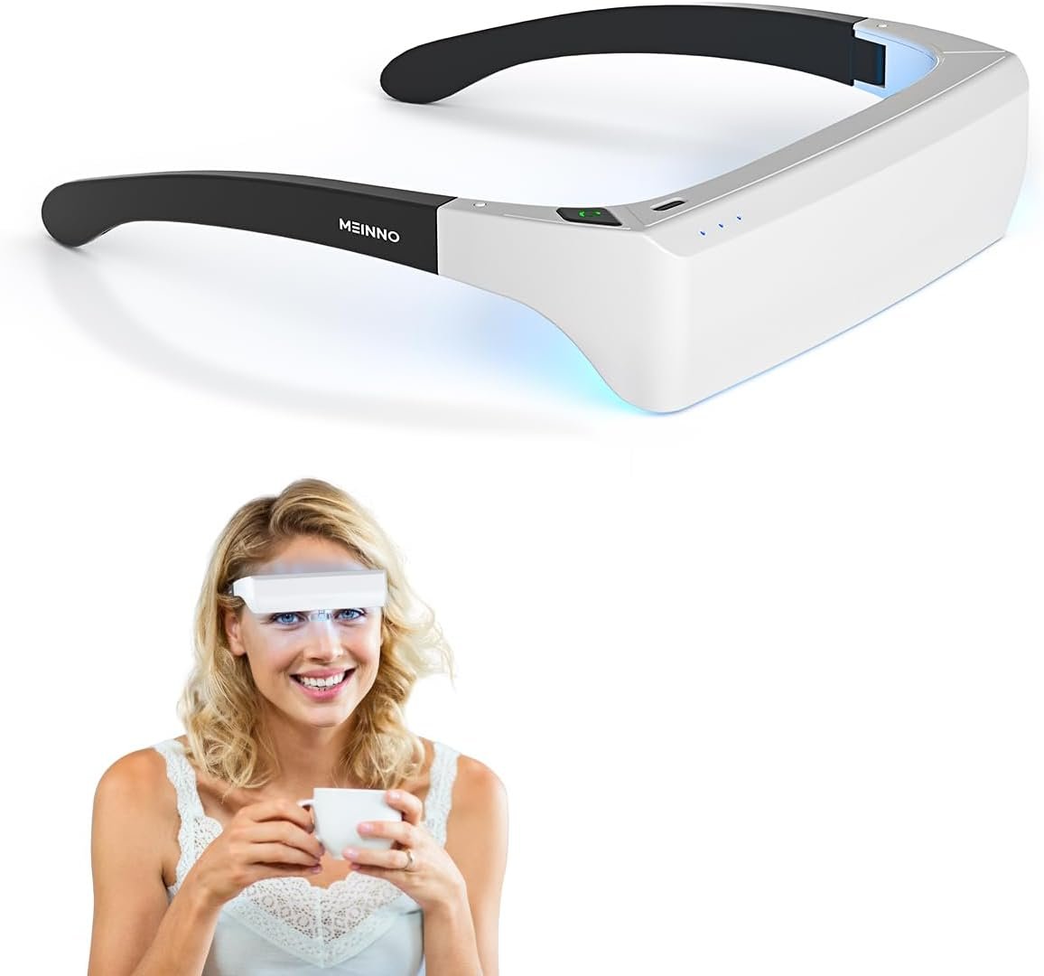 GentleGlow MEINNO Light Therapy Glasses, Blue-White UV-Free Light Therapy Lamp, Portable Daylight Lamp, Wearable Sunlight Lamp, Boost Energy, Relief for Sleep Problems, Jet Lag