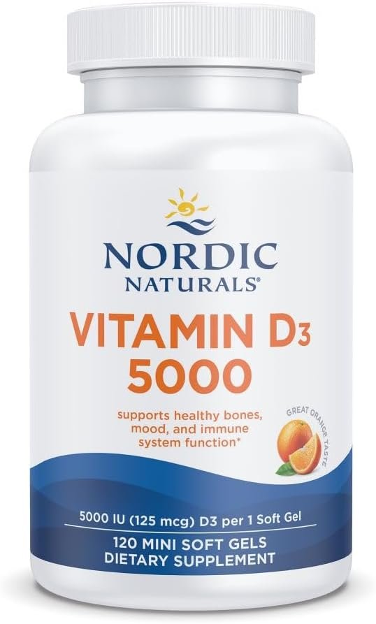 Nordic Naturals Vitamin D3 5000 IU,Non-GMO, Orange – 120 Mini Softgels