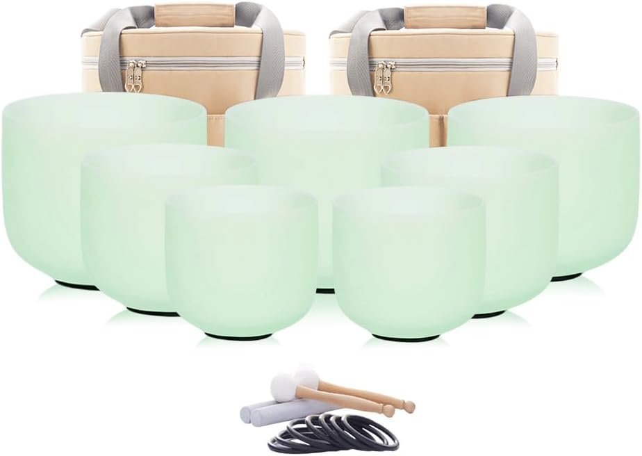 Hye-eun 432hz Crystal Singing Bowl Set of 7 Mint Green Chakra Sound Bowls