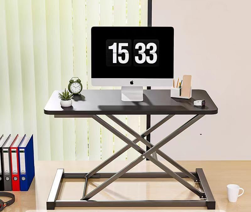 Height Adjustable Sit to Stand Desk Riser, Compact Standing Desktop Converter for Monitor or Laptop, Black