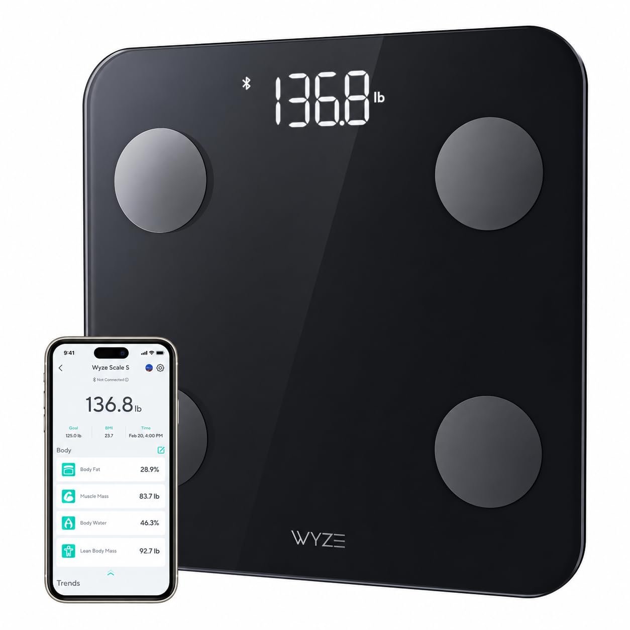 Wyze Scale S Smart Scale for Body Weight, BMI & Body Fat, 400 lbs, Black