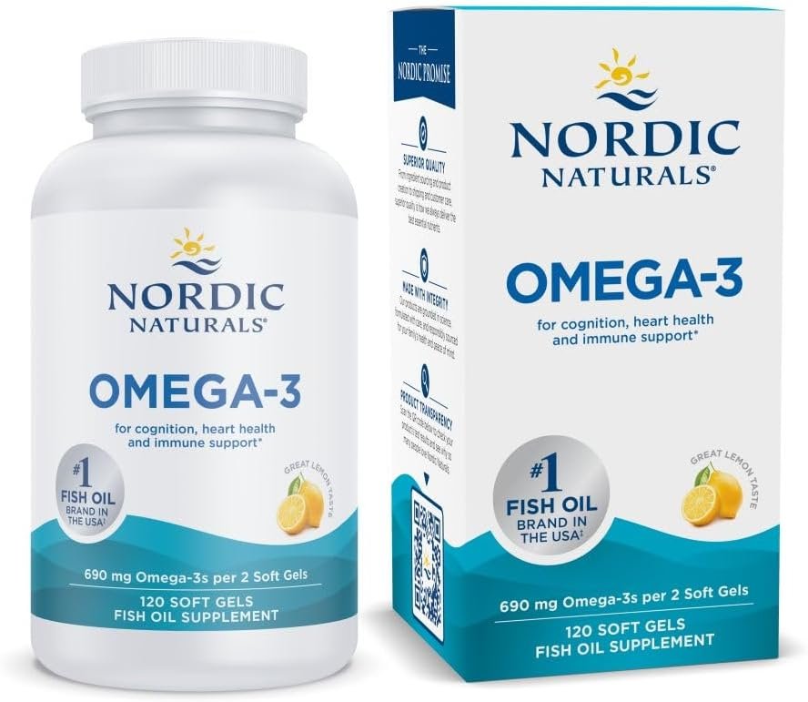 Nordic Naturals Omega-3, 690mg Fish Oil, EPA & DHA, Lemon – 120 Count
