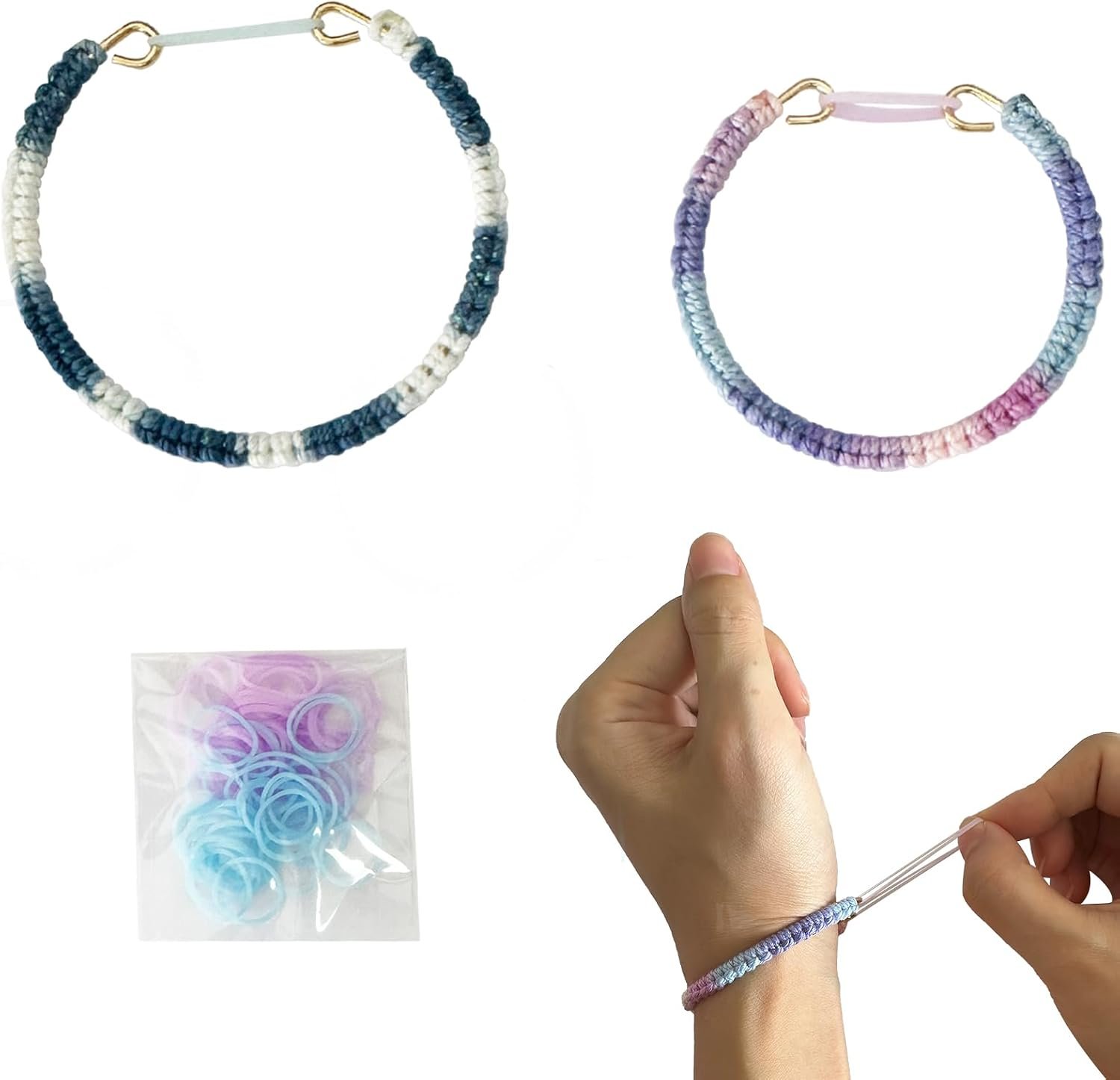 4 Pack Handmade Anxiety Bracelet Fidget Cuff with Rubber Band Picking Fidget Adult Mindfulness CBT Tool for Anxiety Skin Picking