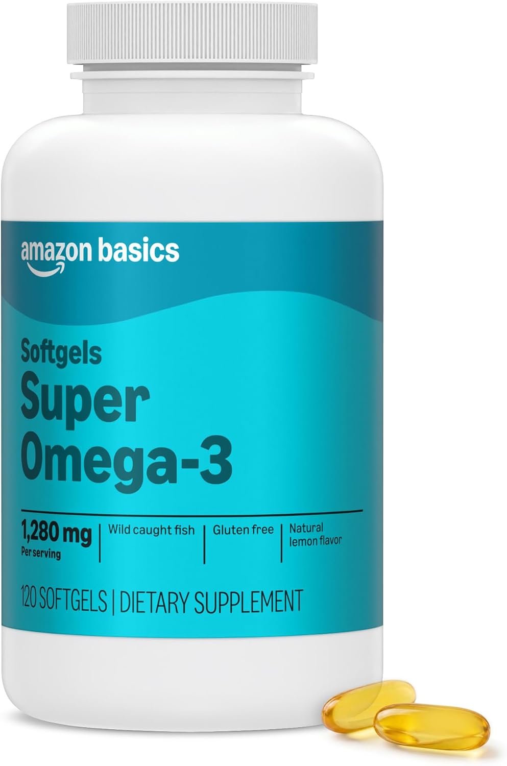Amazon Basics Super Omega-3 with Natural Lemon Flavor, EPA & DHA Omega-3 Fatty acids, 120 Count (1280 mg per Serving, 2 Softgels) (Previously Amazon Elements)