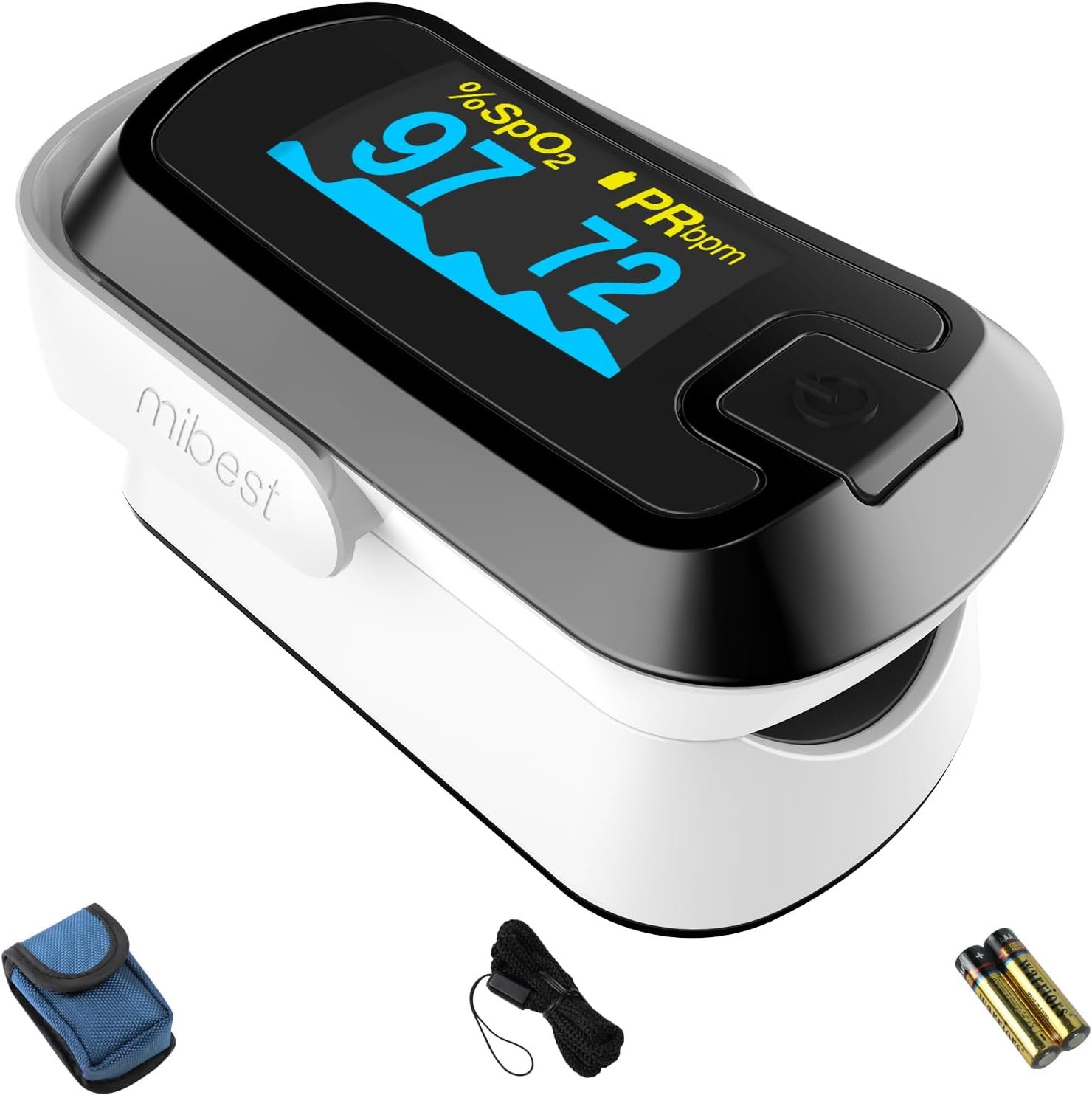 mibest OLED Finger Pulse Oximeter, O2 Meter, Dual Color White/Black