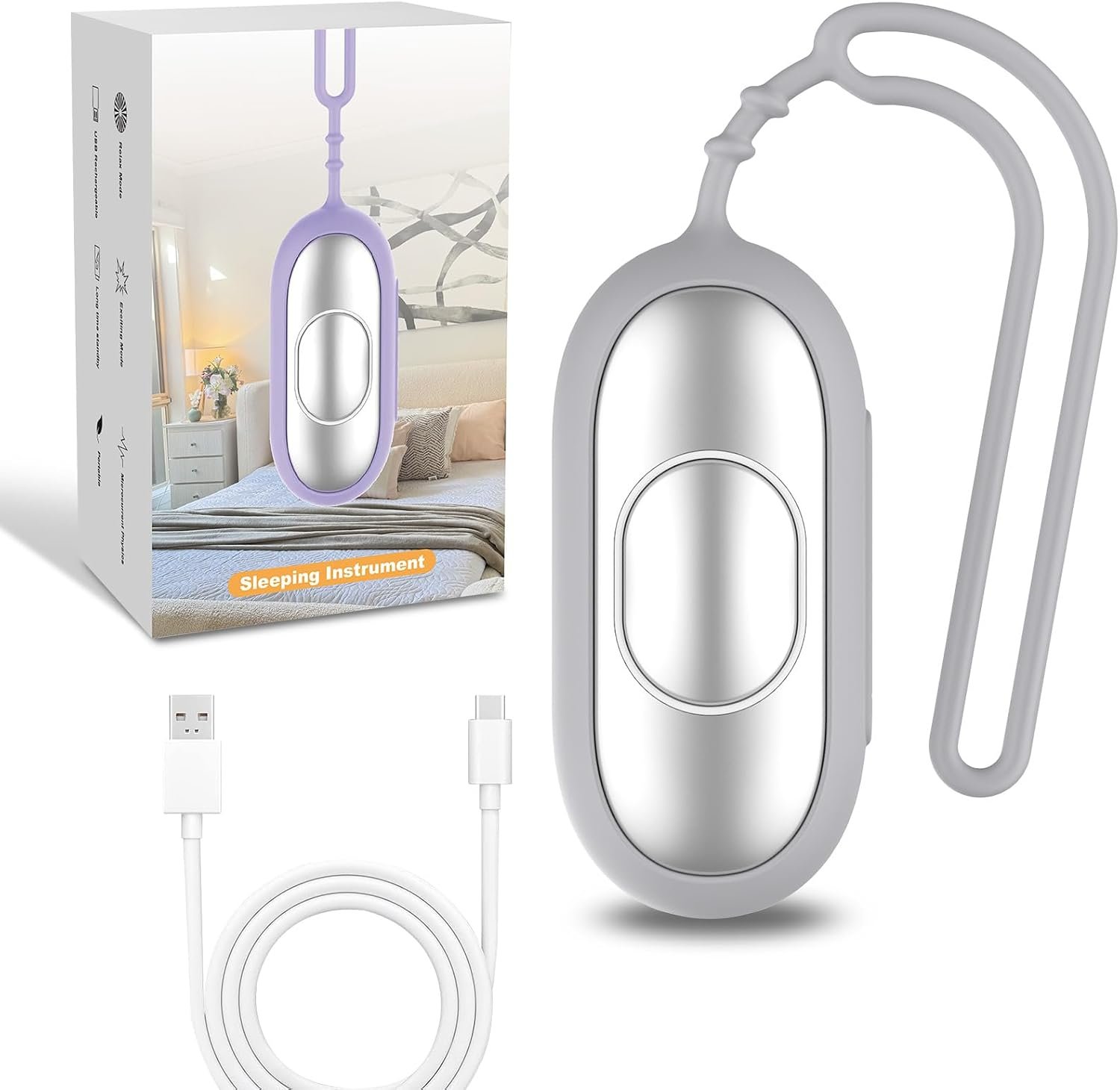 Compact Handheld Sleep Aid Device, Portable Stress Calming Relaxation Tool, USB Rechargeable Pocket SizeSleep Helper for Adults, Lightweight Night Rest SupportDevice for Home Travel Office (Silver)