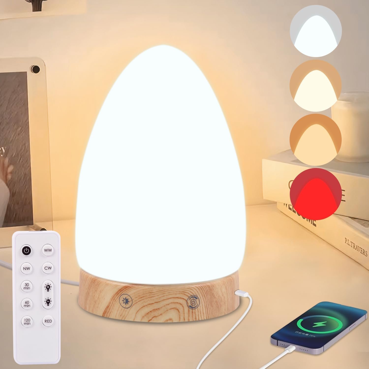 Light Therapy Lamp – 10000 Lux Full Spectrum Sun Lamp, 3 Color Temperatures & 670nm Red Light, Stepless Dimming, Touch & Remote Control, USB Phone Charging Port, Sunlight Lamp for Home Office