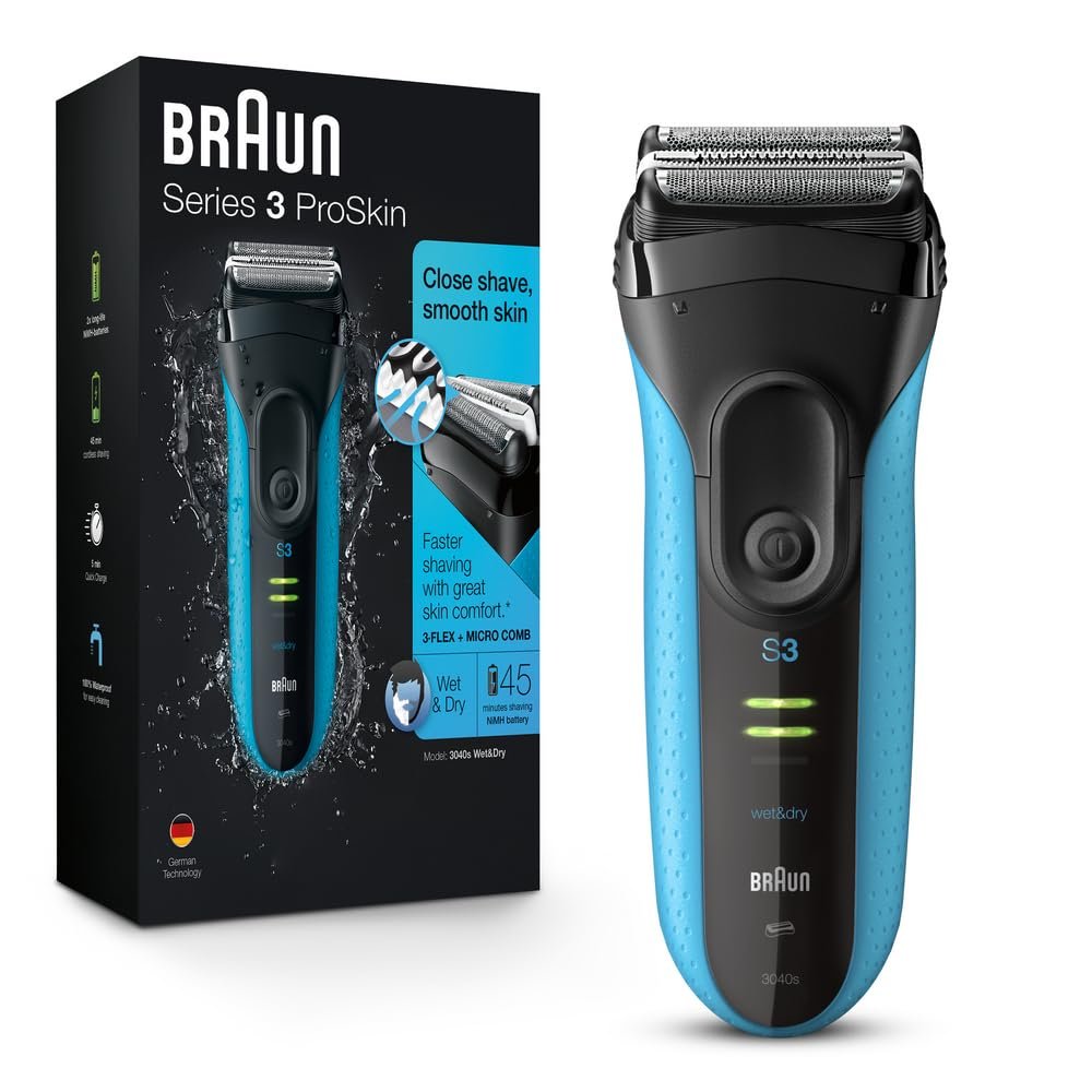 Braun Electric Series 3 Razor with Precision Trimmer, Rechargeable, Wet & Dry Foil Shaver for Men, 45 Minute Runtime, MicroComb and Long Hair Trimmer, Protects Skin from Nicks & Cuts, 4 Piece