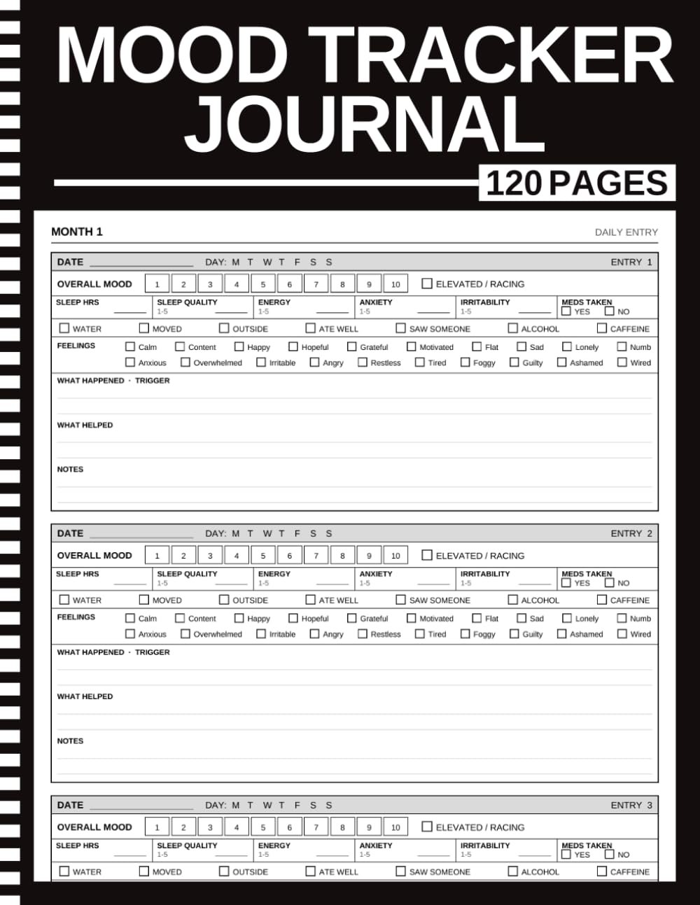 Mood Tracker Journal: Undated 6 Month Daily Mood Log with Monthly Mood Charts, Sleep, Anxiety and Medication Tracking, Thought Record Pages and Appointment Summaries | 8.5 x 11 | 120 Pages