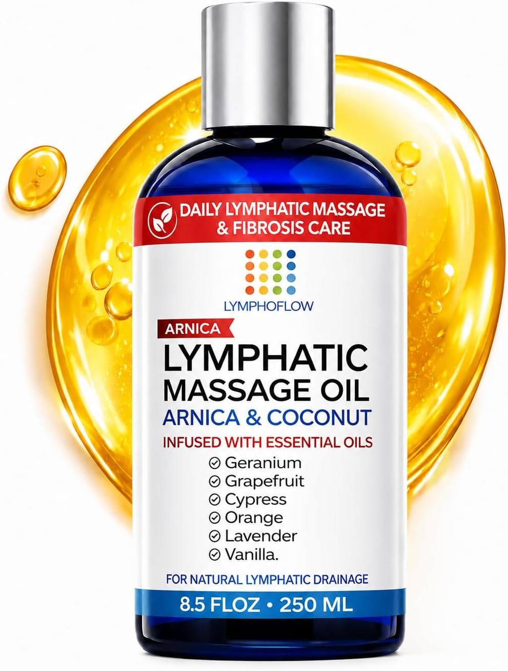 Bruizex Lymphatic Drainage Massage Oil, Arnica & Coconut, 8.5 Oz