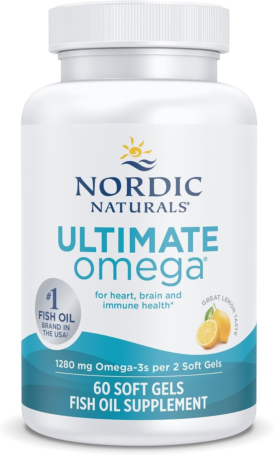 Nordic Naturals Ultimate Omega, 1280mg Omega-3 Fish Oil, Lemon – 60 Count