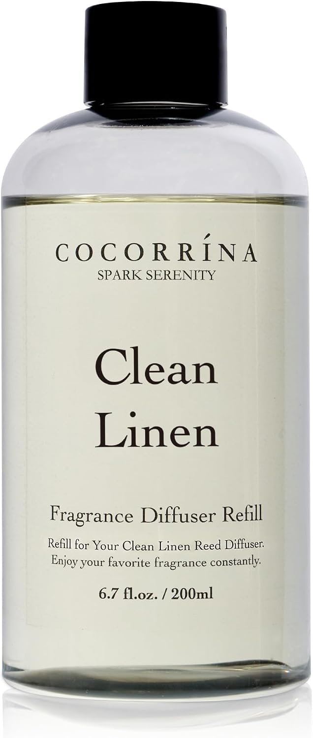 Cocorrína Clean Linen Scented Reed Diffuser Oil with 8 Sticks Fragrance for Bedroom, Bathroom, Oil Diffuser, Home Décor, 6.7 fl oz. (200 ml)
