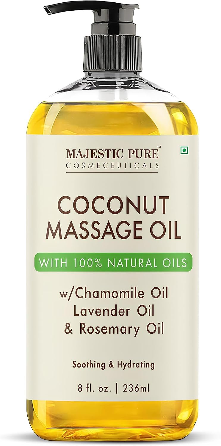 Majestic Pure Coconut Massage Oil, Moisturizing Body Oil, 8 Fl Oz