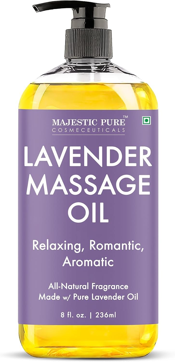 Majestic Pure Lavender Massage Oil, Relaxing Aromatherapy, 8 Fl Oz