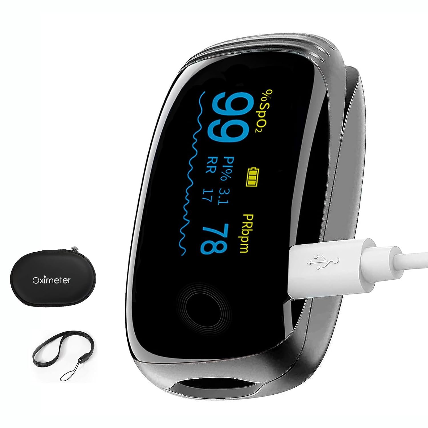 Rechargeable Pulse Oximeter Fingertip Oxygen Monitor Fingertip with SpO2 Pulse Rate and Precision Fast Oximeter SpO2 Readings Outdoor Sports Home (Black)