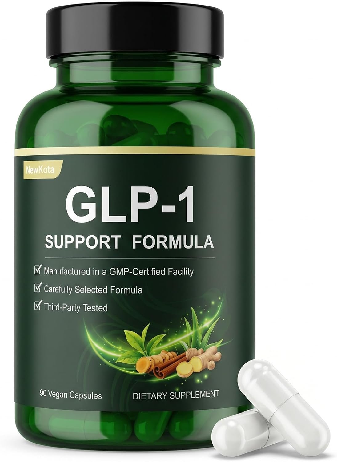 GLP-1 Support Supplement for Appetite Control & Weight Management – Metabolic Support with Green Tea, Yerba Mate, Ceylon Cinnamon & Turmeric Extract – Vegan, 90 Count