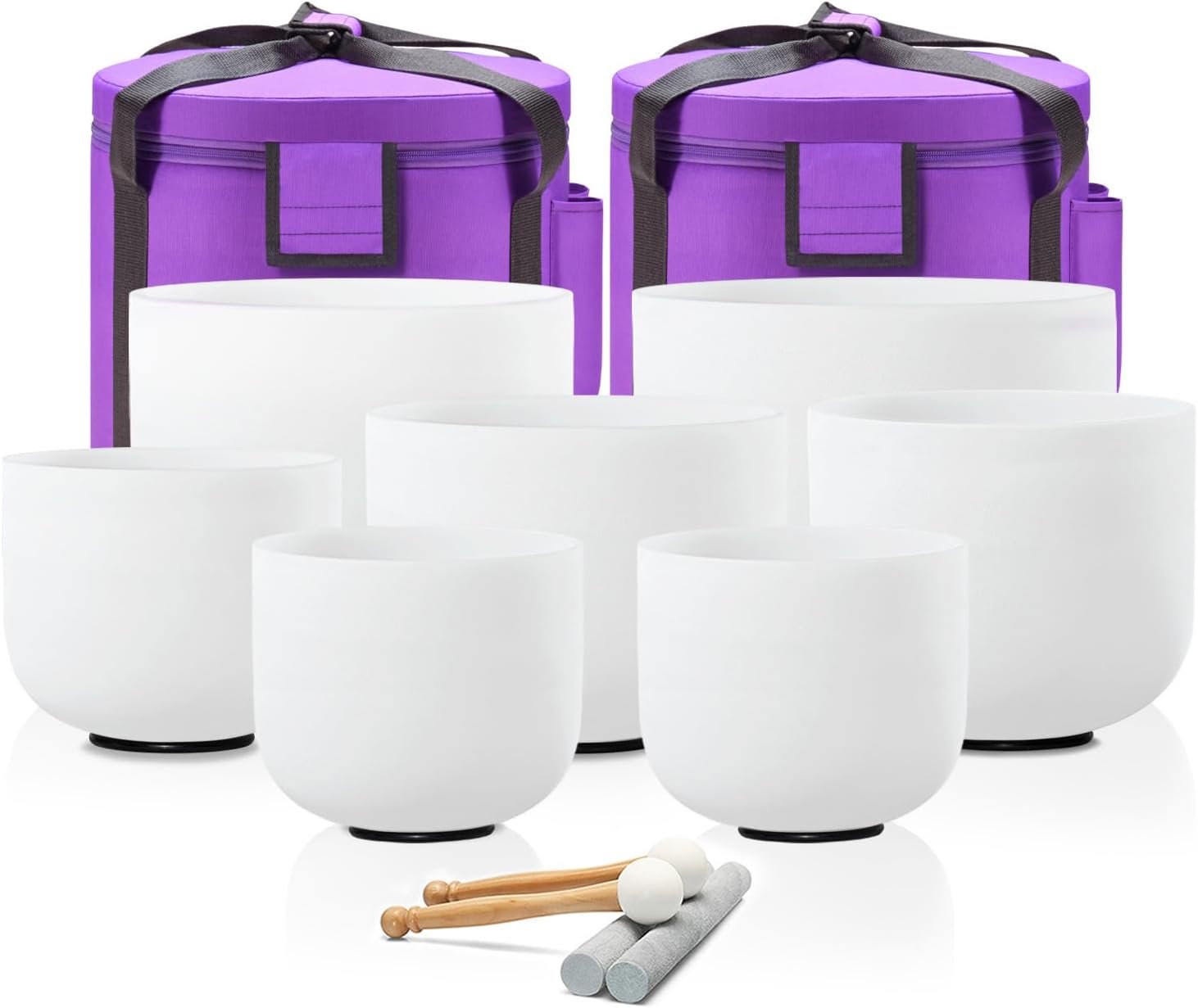 CVNC Crystal Singing bowl Set of 7 for Sound Healing White 7″-12″